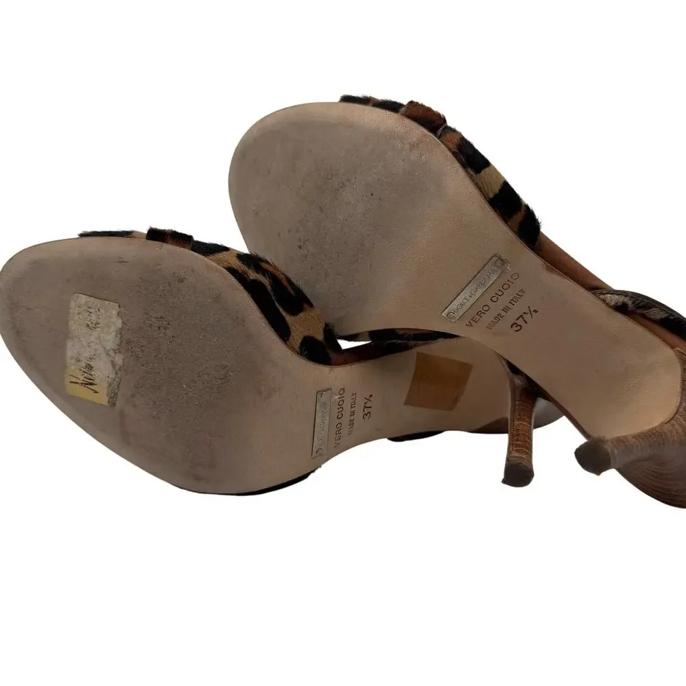 Dolce & Gabbana Leopard Calf Hair Rhinestone Buckle Strappy Heels 37.5 Y2K 2000s